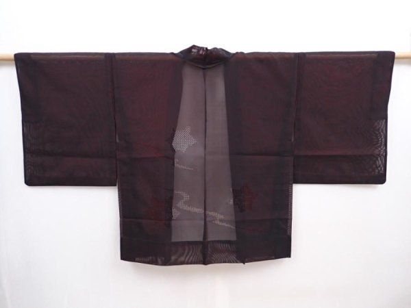 Photo1: 5927T03z190 Vintage Japanese Kimono Silk See through HAORI Maple Black (1)