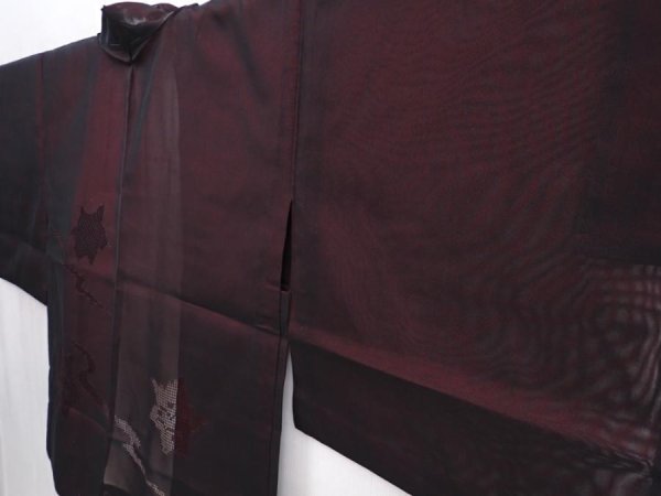 Photo2: 5927T03z190 Vintage Japanese Kimono Silk See through HAORI Maple Black (2)