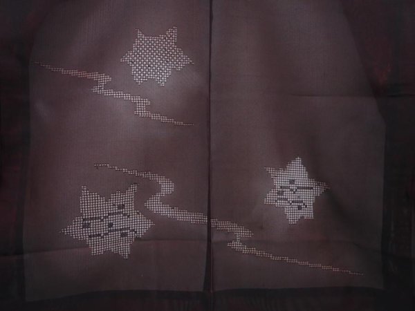 Photo3: 5927T03z190 Vintage Japanese Kimono Silk See through HAORI Maple Black (3)