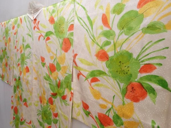 Photo2: 5927T04z550 Vintage Japanese Kimono Silk HAORI Flower Off-white (2)