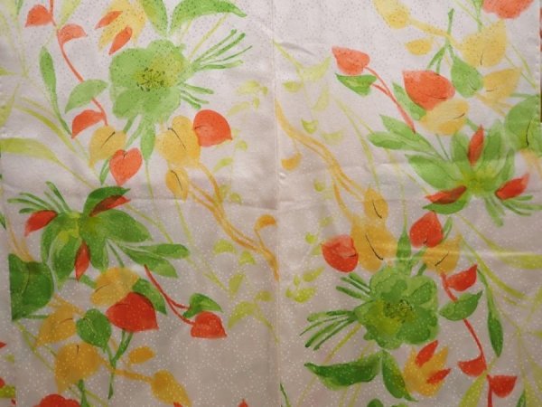 Photo3: 5927T04z550 Vintage Japanese Kimono Silk HAORI Flower Off-white (3)