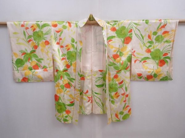 Photo5: 5927T04z550 Vintage Japanese Kimono Silk HAORI Flower Off-white (5)