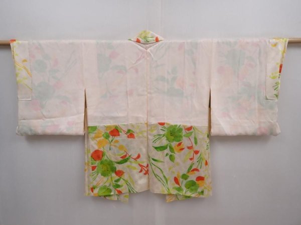 Photo6: 5927T04z550 Vintage Japanese Kimono Silk HAORI Flower Off-white (6)