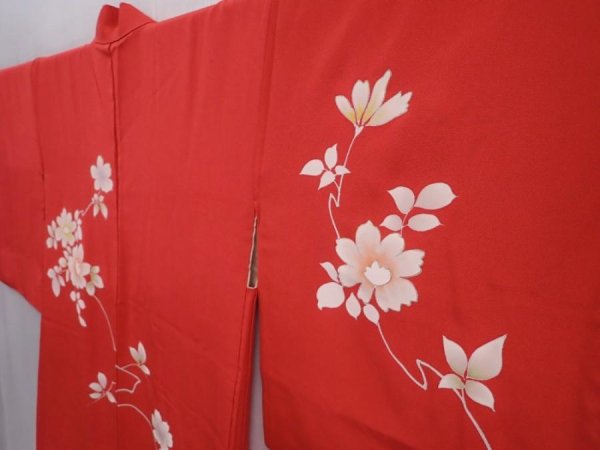 Photo2: 5927T05z600 Vintage Japanese Kimono Silk HAORI Flower Red (2)