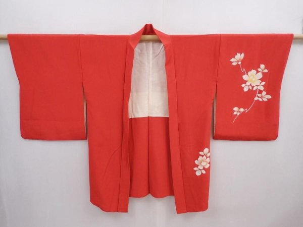 Photo5: 5927T05z600 Vintage Japanese Kimono Silk HAORI Flower Red (5)