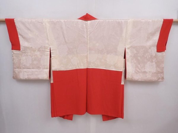Photo6: 5927T05z600 Vintage Japanese Kimono Silk HAORI Flower Red (6)