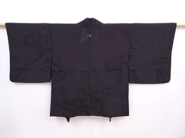 Photo1: 5927T06z290 Vintage Japanese Kimono Silk See through HAORI Stream Black (1)
