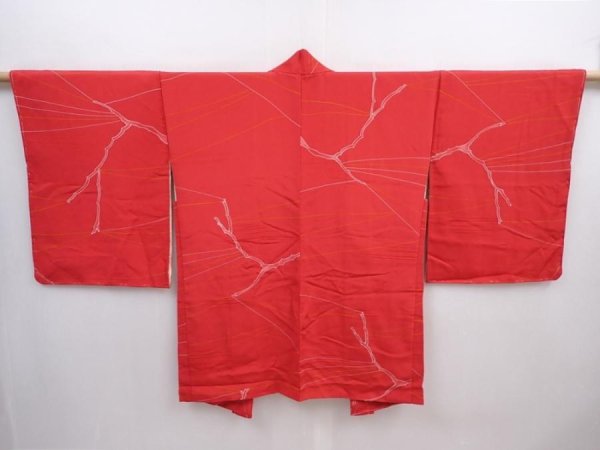 Photo1: 5927T07z560 Vintage Japanese Kimono Silk HAORI  Red-Pink (1)