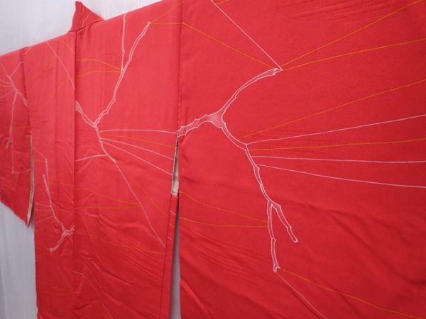 Photo2: 5927T07z560 Vintage Japanese Kimono Silk HAORI  Red-Pink (2)