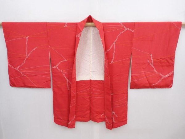 Photo6: 5927T07z560 Vintage Japanese Kimono Silk HAORI  Red-Pink (6)