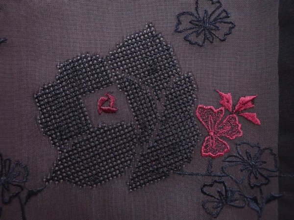 Photo4: 5927T08z270 Vintage Japanese Kimono Silk See through HAORI Rose Black (4)