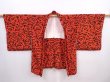 Photo5: 5927T09z440 Vintage Japanese Kimono Silk HAORI Flower Tomato red (5)