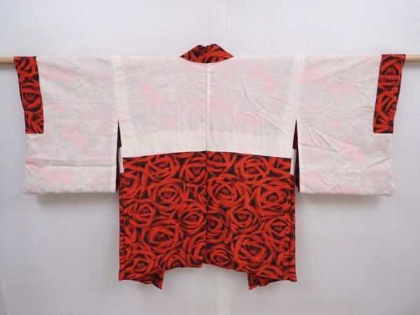 Photo6: 5927T09z440 Vintage Japanese Kimono Silk HAORI Flower Tomato red (6)