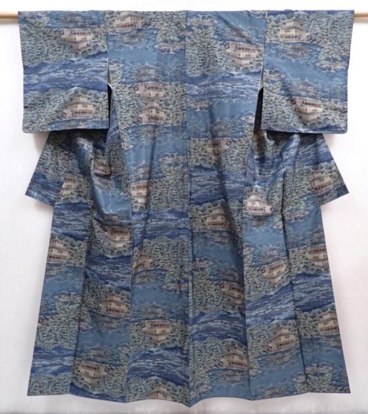 Photo1: 5927T12z740  Japanese Kimono Silk OSHIMA TSUMUGI Kinkaku-ji Temple (1)