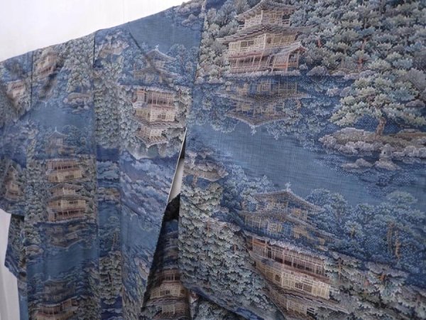 Photo2: 5927T12z740  Japanese Kimono Silk OSHIMA TSUMUGI Kinkaku-ji Temple (2)