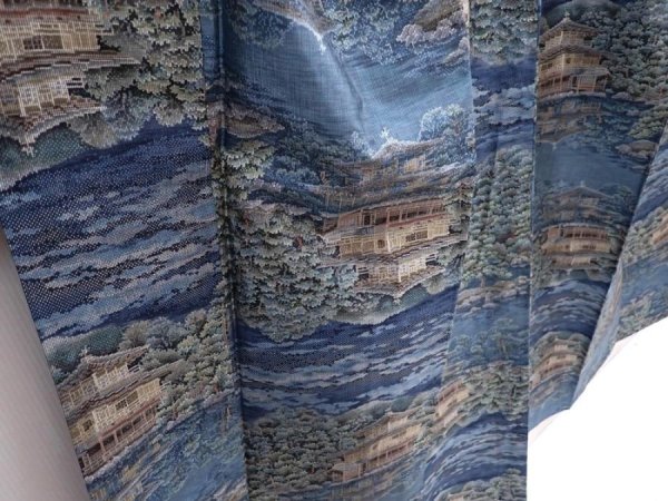 Photo3: 5927T12z740  Japanese Kimono Silk OSHIMA TSUMUGI Kinkaku-ji Temple (3)