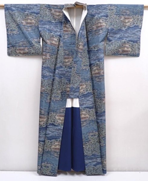 Photo8: 5927T12z740  Japanese Kimono Silk OSHIMA TSUMUGI Kinkaku-ji Temple (8)