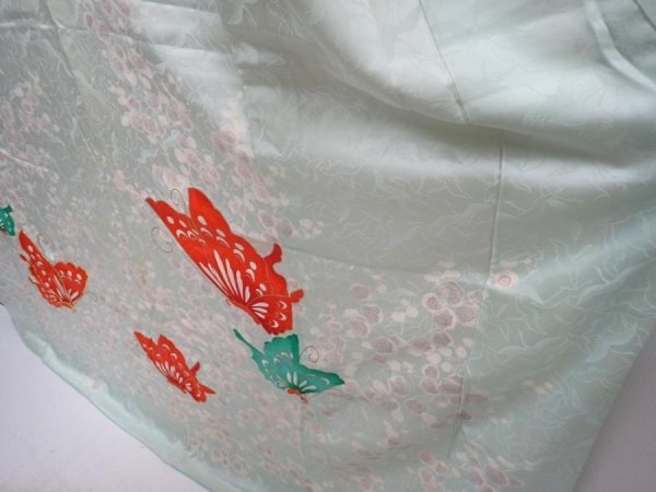 Photo4: 5927T13z820 Vintage Japanese Kimono Silk FURISODE Butterfly Light blue (4)