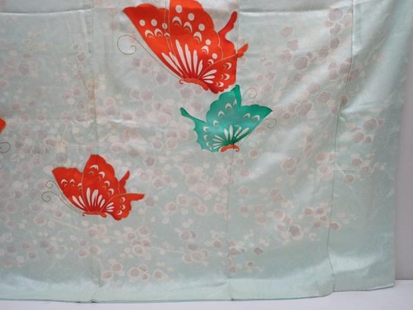 Photo7: 5927T13z820 Vintage Japanese Kimono Silk FURISODE Butterfly Light blue (7)