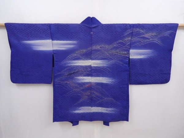 Photo1: 6001T02z440 Vintage Japanese Kimono Silk HAORI Fog Dark lavender blue (1)
