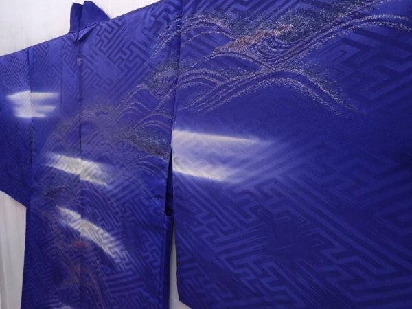 Photo2: 6001T02z440 Vintage Japanese Kimono Silk HAORI Fog Dark lavender blue (2)