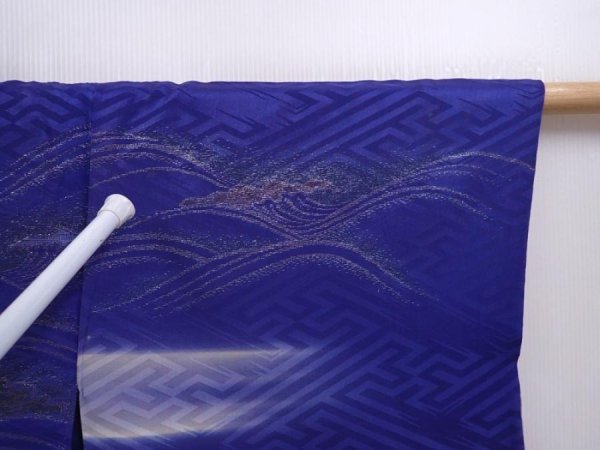 Photo6: 6001T02z440 Vintage Japanese Kimono Silk HAORI Fog Dark lavender blue (6)