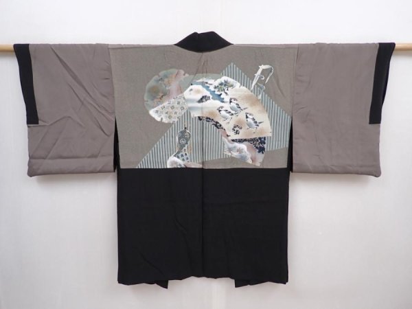 Photo1: 6001T03z470 Vintage Japanese Kimono Silk HAORI Sparrow Black (1)