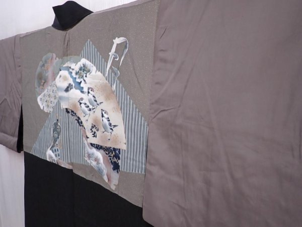 Photo2: 6001T03z470 Vintage Japanese Kimono Silk HAORI Sparrow Black (2)