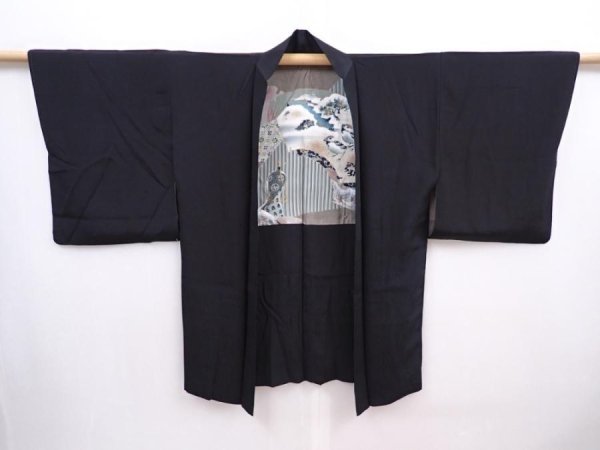 Photo4: 6001T03z470 Vintage Japanese Kimono Silk HAORI Sparrow Black (4)