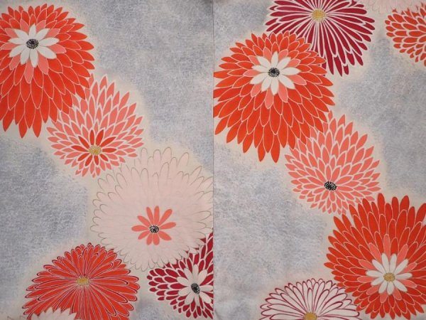 Photo3: 6001T04z750 Vintage Japanese Kimono Silk HAORI Chrysanthemum Light gray (3)