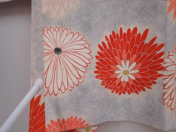 Photo5: 6001T04z750 Vintage Japanese Kimono Silk HAORI Chrysanthemum Light gray (5)