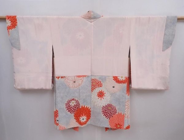 Photo7: 6001T04z750 Vintage Japanese Kimono Silk HAORI Chrysanthemum Light gray (7)