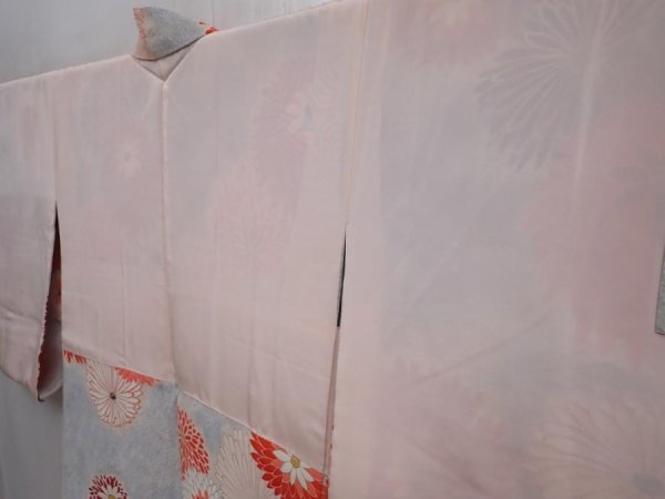 Photo8: 6001T04z750 Vintage Japanese Kimono Silk HAORI Chrysanthemum Light gray (8)