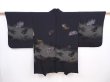 Photo1: 6001T05z540 Vintage Japanese Kimono Silk HAORI Peacock feather Black (1)