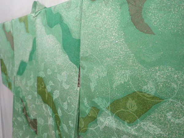 Photo2: 6001T06z480 Vintage Japanese Kimono Silk HAORI  Light green (2)