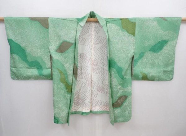 Photo5: 6001T06z480 Vintage Japanese Kimono Silk HAORI  Light green (5)
