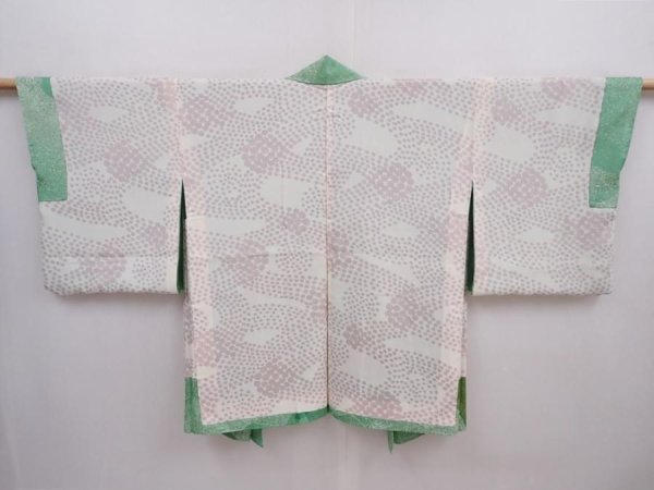 Photo6: 6001T06z480 Vintage Japanese Kimono Silk HAORI  Light green (6)