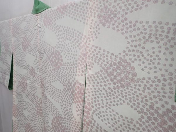 Photo7: 6001T06z480 Vintage Japanese Kimono Silk HAORI  Light green (7)