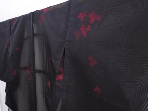 Photo2: 6001T07z370 Vintage Japanese Kimono Silk KOMON Flower Black (2)