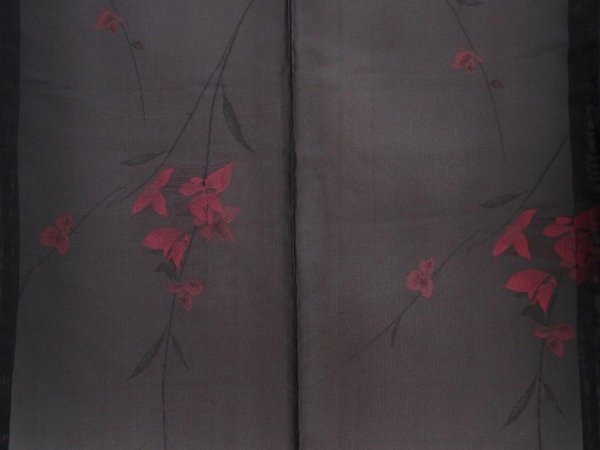 Photo5: 6001T07z370 Vintage Japanese Kimono Silk KOMON Flower Black (5)