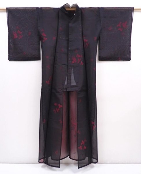 Photo8: 6001T07z370 Vintage Japanese Kimono Silk KOMON Flower Black (8)