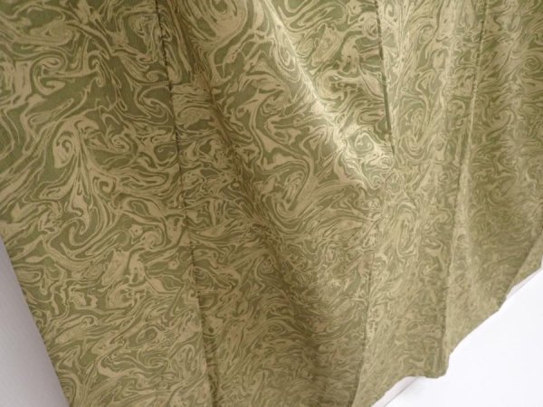 Photo3: 6001T08z530  Japanese Kimono Silk HITOE KOMON Suminagashi dyeing Dull olive (3)