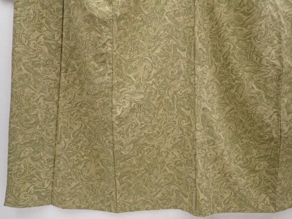 Photo4: 6001T08z530  Japanese Kimono Silk HITOE KOMON Suminagashi dyeing Dull olive (4)