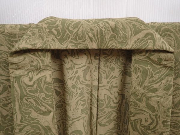 Photo7: 6001T08z530  Japanese Kimono Silk HITOE KOMON Suminagashi dyeing Dull olive (7)