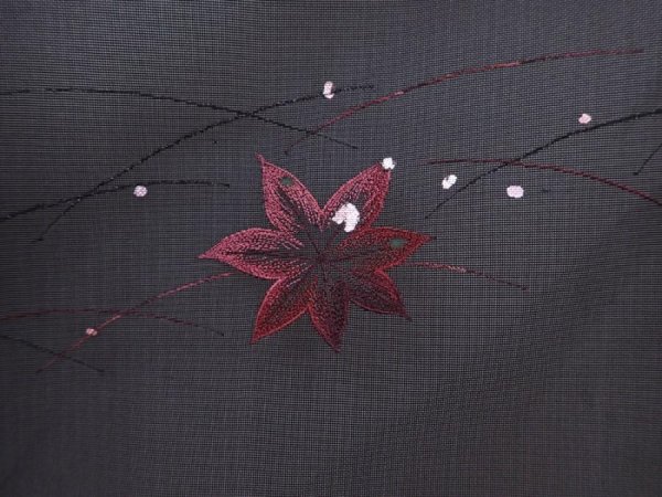 Photo4: 6001T10z230 Vintage Japanese Kimono Silk See through HAORI Maple Black (4)