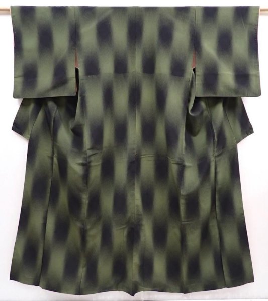 Photo1: 6001T12z910 Vintage Japanese Kimono Silk OMESHI KOMON Grass green (1)