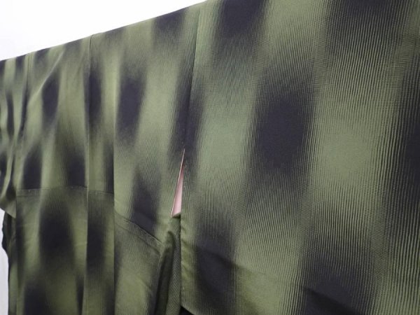 Photo2: 6001T12z910 Vintage Japanese Kimono Silk OMESHI KOMON Grass green (2)