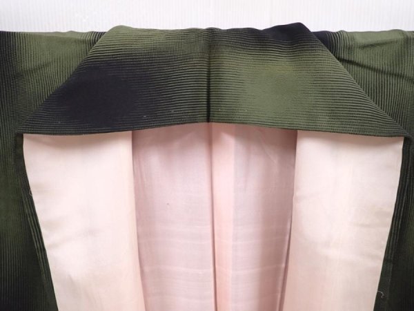 Photo7: 6001T12z910 Vintage Japanese Kimono Silk OMESHI KOMON Grass green (7)