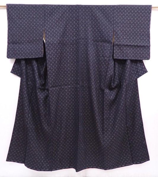 Photo1: 6001T13z820 Vintage Japanese Kimono Silk TSUMUGI  Black (1)