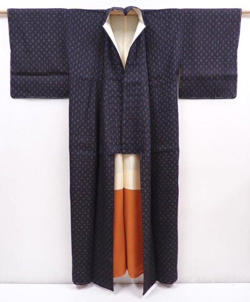 Photo7: 6001T13z820 Vintage Japanese Kimono Silk TSUMUGI  Black (7)